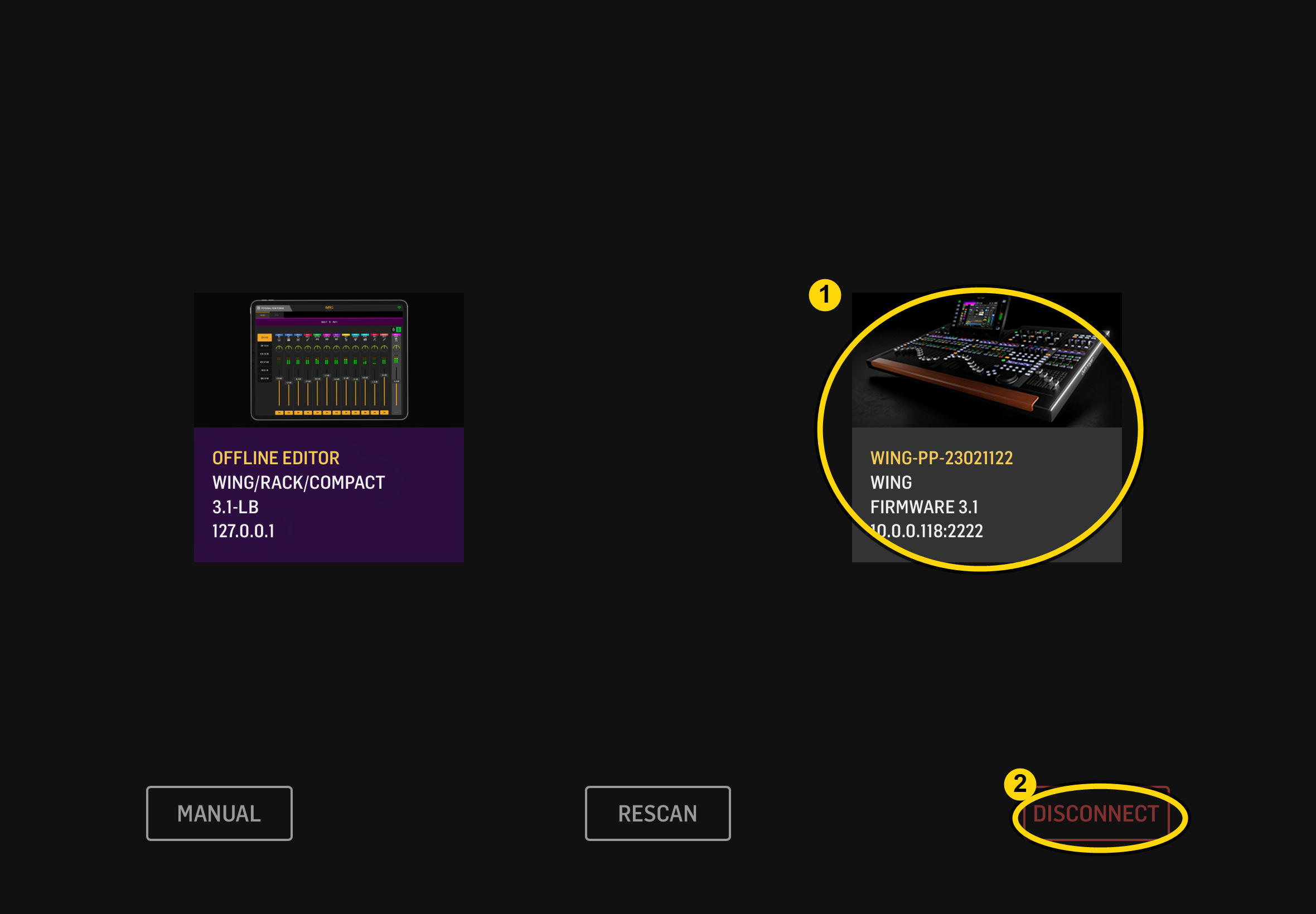 WING CoPilot Connect Screen