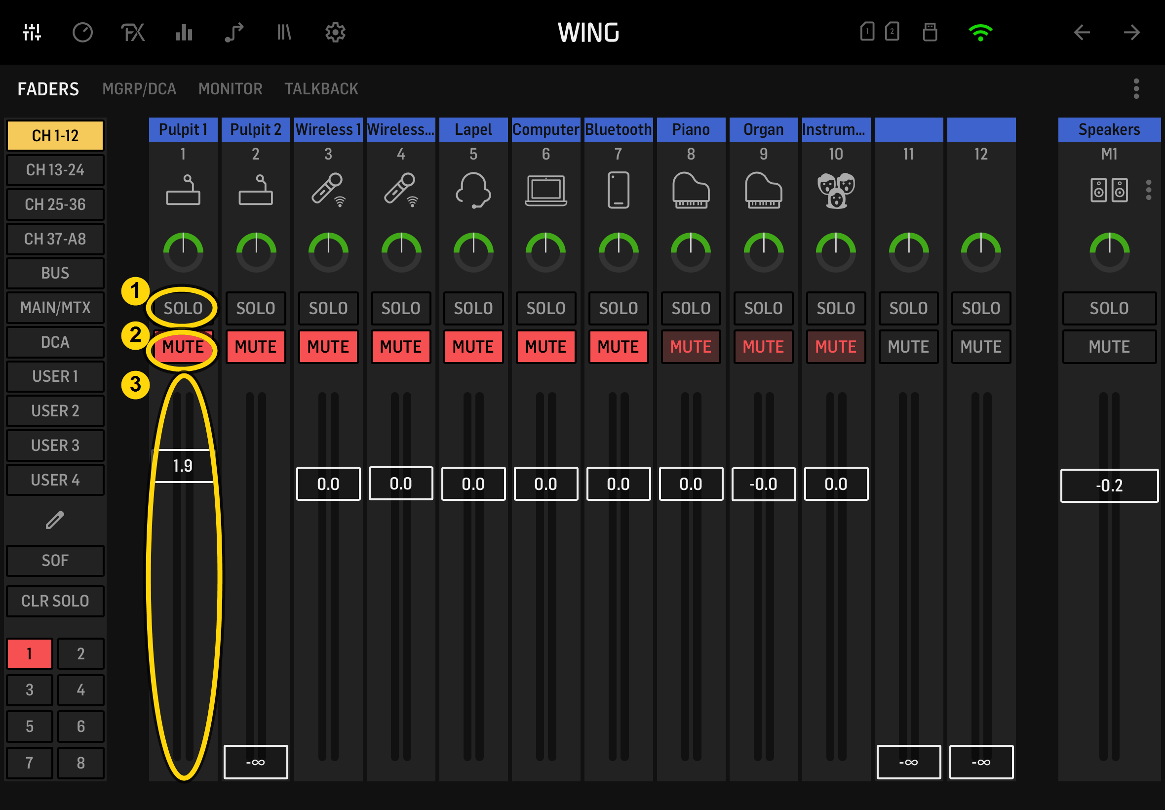 WING Mixer Controls