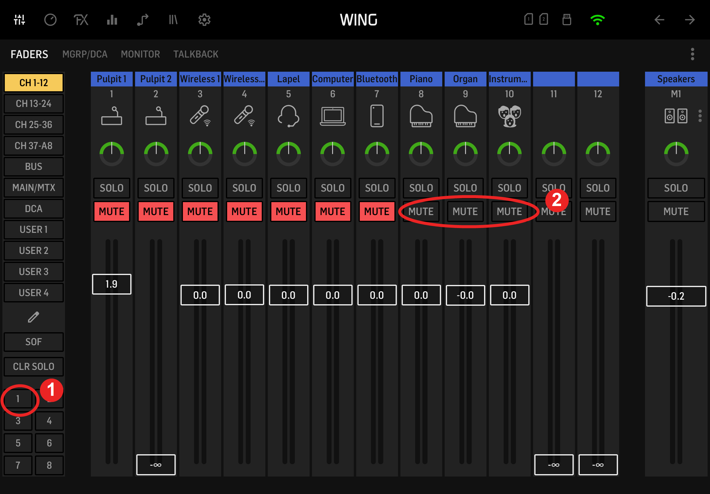 WING Mixer Group Unmute