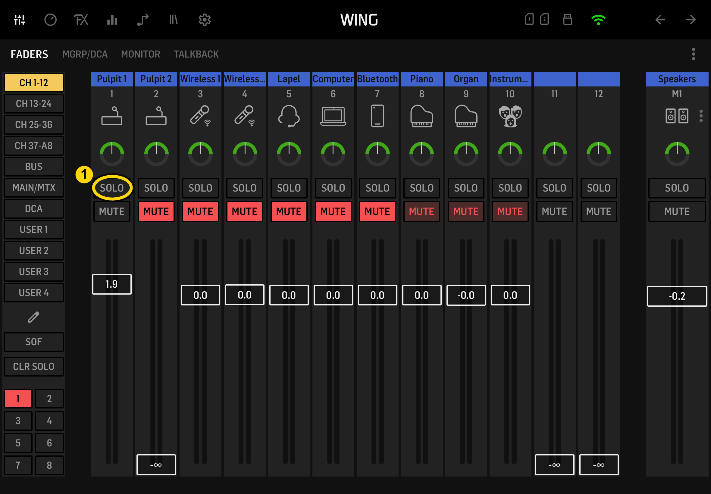WING Mixer Single Unmute