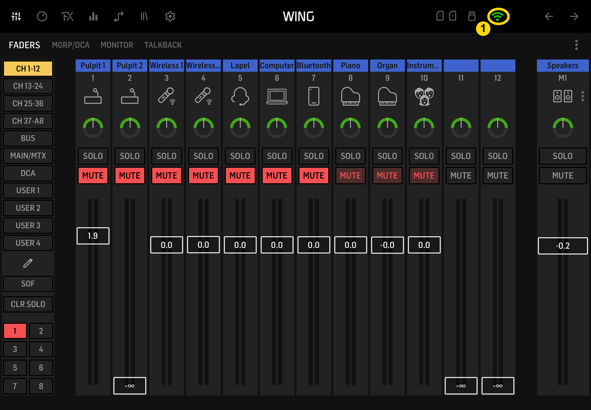 WING Mixer Wi-Fi Button